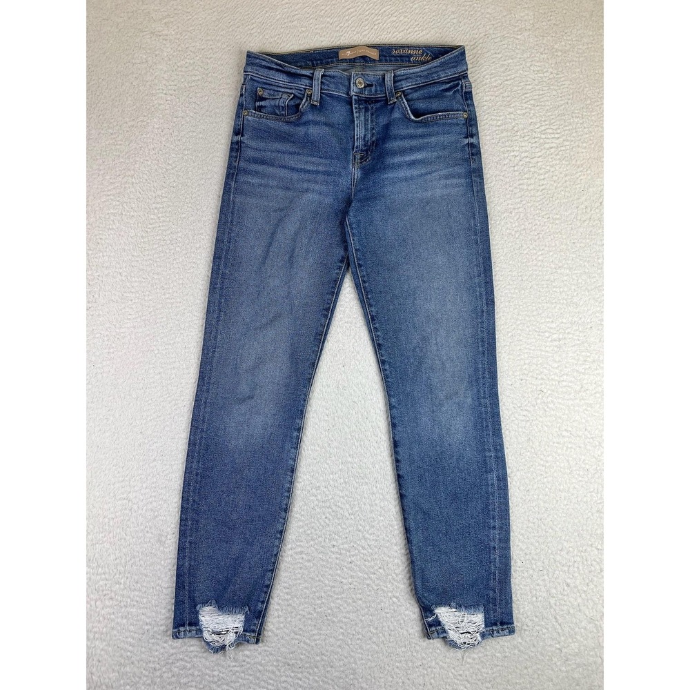 7 For All Mankind Roxanne‎ Ankle Jeans Womens 26 Blue Distressed Luxe Vintage